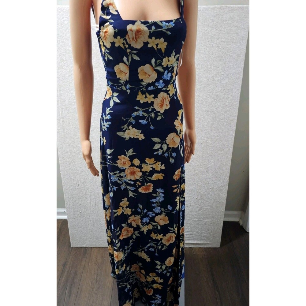 LULUS Remarkable Arrival Navy Blue Floral Sleeveless Maxi Dress Size XS New Flaw - Picture 3 of 13